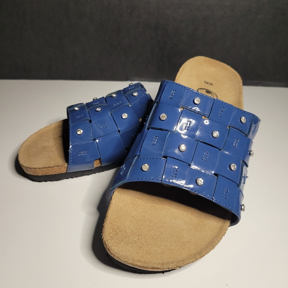 Anthropologie Birkenstock EuroWellness Balance Blue Leather Jewel Top Sandals 9